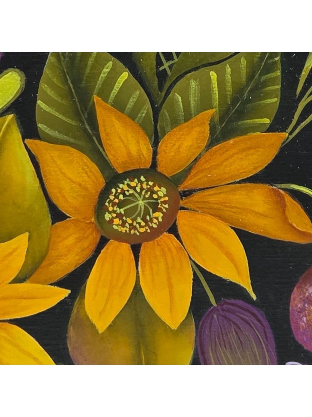 Decorative Plaque One-Stroke Tole Painting Style Yellow Sunflowers - Picture 4 of 8